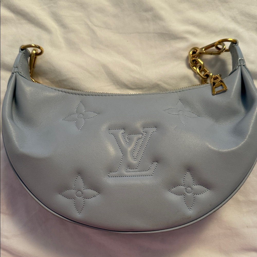 Louis Vuitton Light Blue Crescent Shoulder Bag with Gold Chain